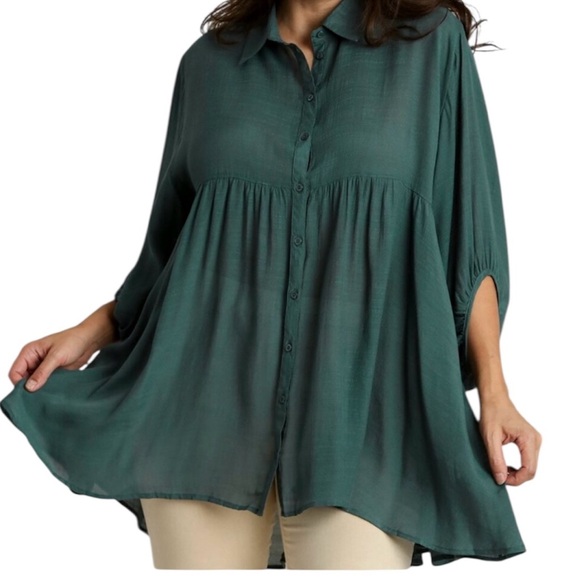 Umgee Tops - New Umgee Forest Green Flowy Tunic Top Size 2XL